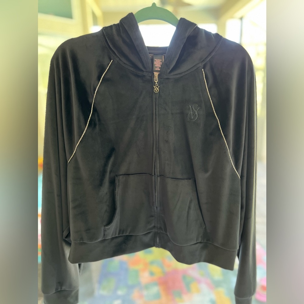 Victoria’s secrets diamond inset velour black hoodie